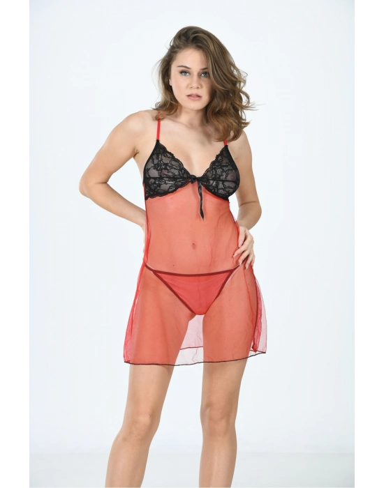 Kırmızı Tül Gecelik - 650