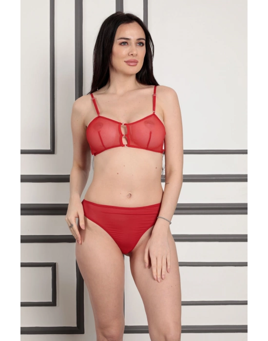 Kırmızı Tül Sütyen Takım - 879