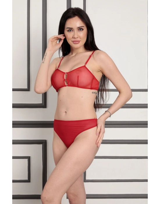 Kırmızı Tül Sütyen Takım - 879