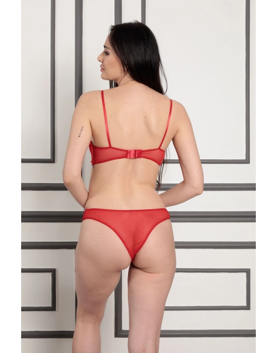 Kırmızı Tül Sütyen Takım - 879