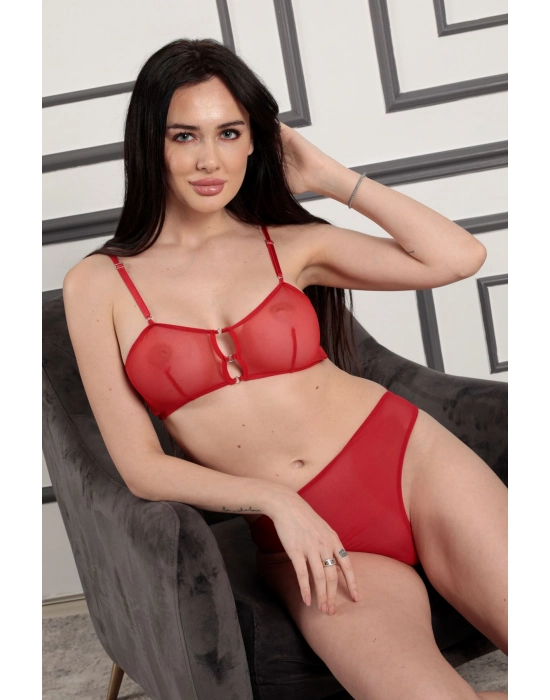 Kırmızı Tül Sütyen Takım - 879