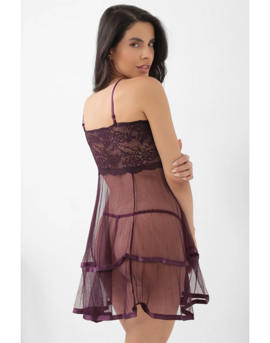 Mor Şifon Pileli Gecelik-835