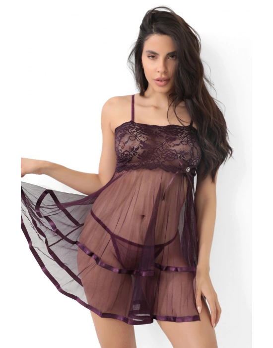 Mor Şifon Pileli Gecelik-835