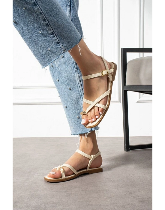 Nordi Bej Cilt Kemerli Sandalet - Bamido