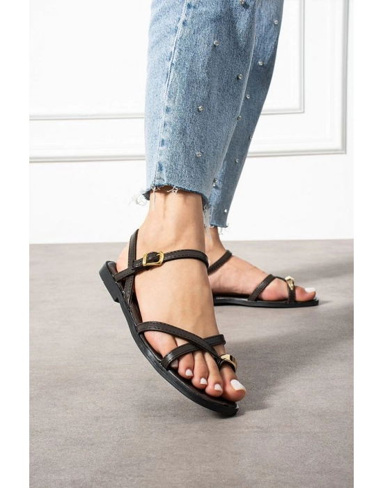 Nordi Kahverengi Cilt Kemerli Sandalet - Bamido