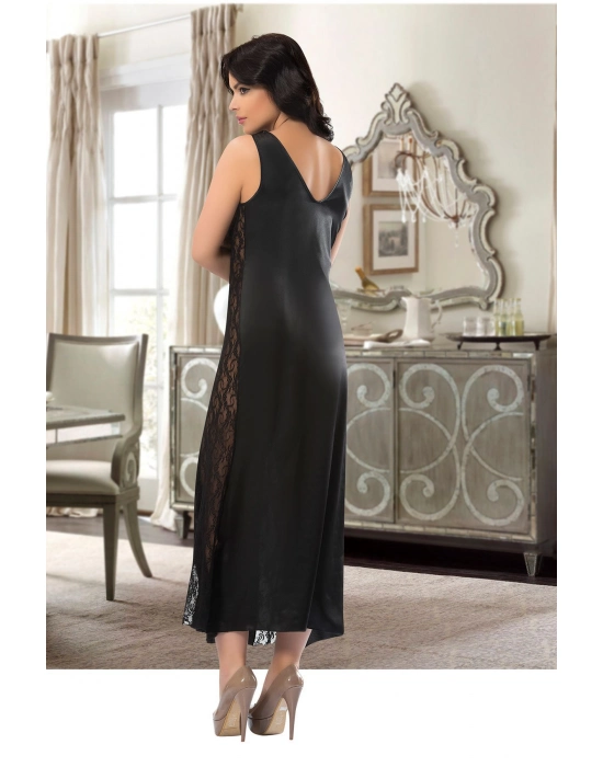Siyah Dantelli Saten Gecelik - 085