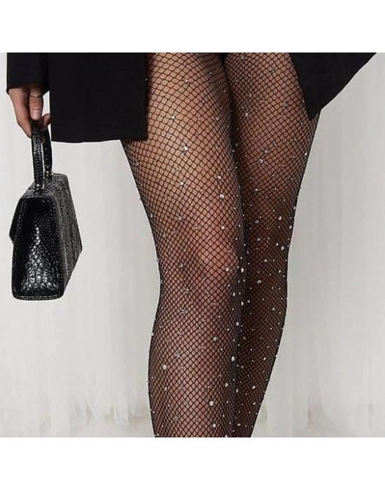 Siyah File Taşlı Çorap