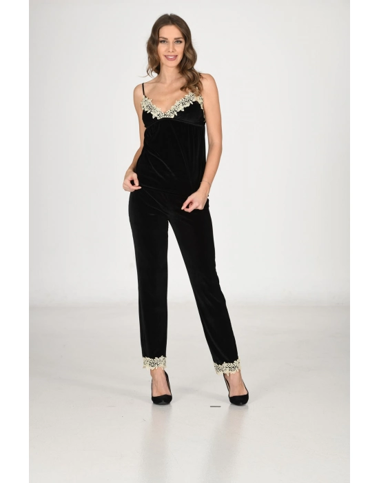 Siyah Kadife Sabahlık & Gecelik Takım 3 Lü - 1441