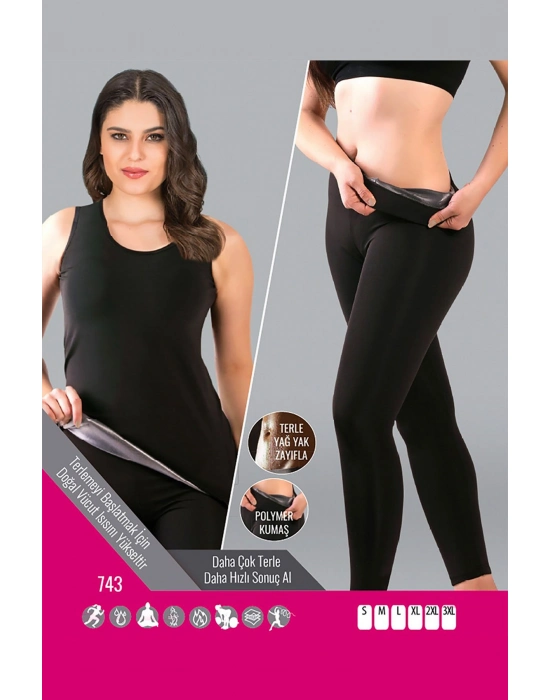 Siyah Kadın Termal Sauna Atlet Tayt Takım - 743