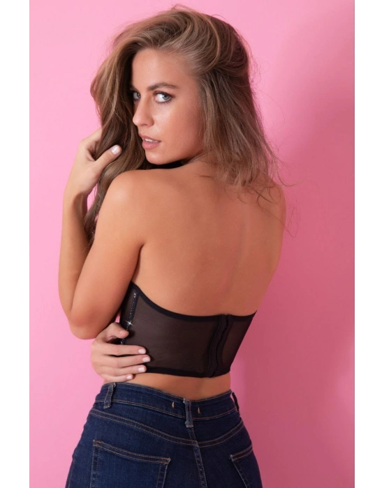 Siyah Özel Tasarım Taşlı Büstiyer