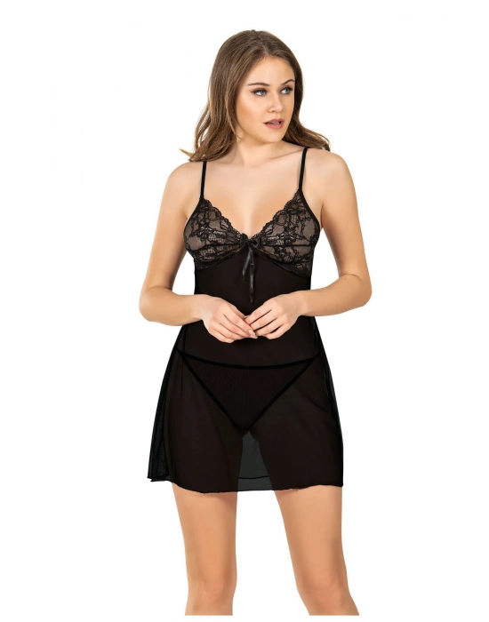 Siyah Tül Gecelik - 645