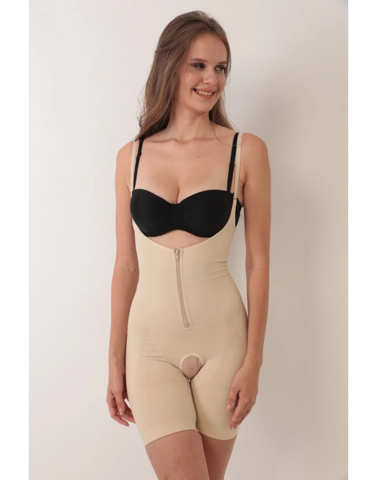 Ten İp Askılı Ağ Kısmı Açık Fermuarlı Tam Boy Kadın Korse