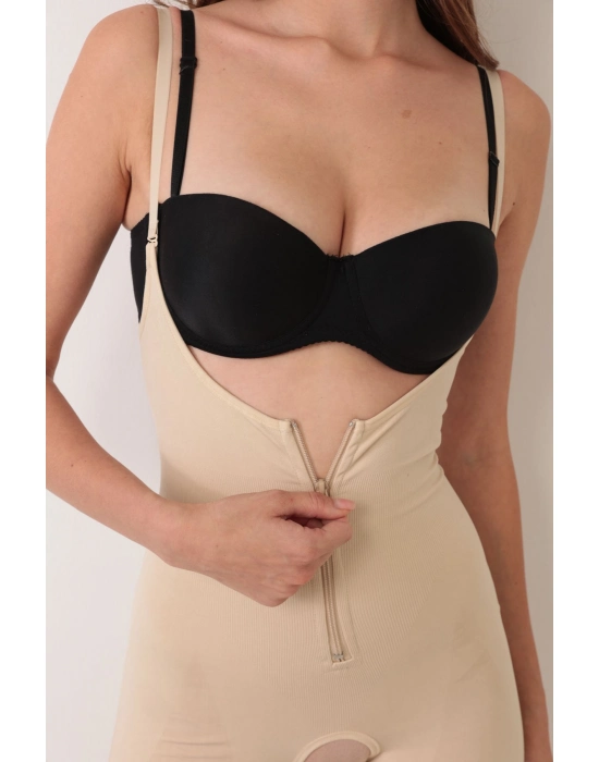 Ten İp Askılı Ağ Kısmı Açık Fermuarlı Tam Boy Kadın Korse