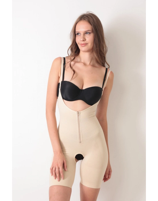 Ten İp Askılı Ağ Kısmı Açık Fermuarlı Tam Boy Kadın Korse