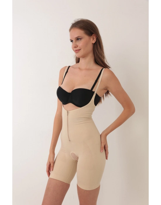 Ten İp Askılı Ağ Kısmı Açık Fermuarlı Tam Boy Kadın Korse