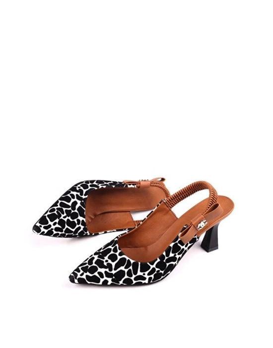 Toran Beyaz Rugan Siyah Süet Detaylı Topuklu Ayakkabı - Bamido