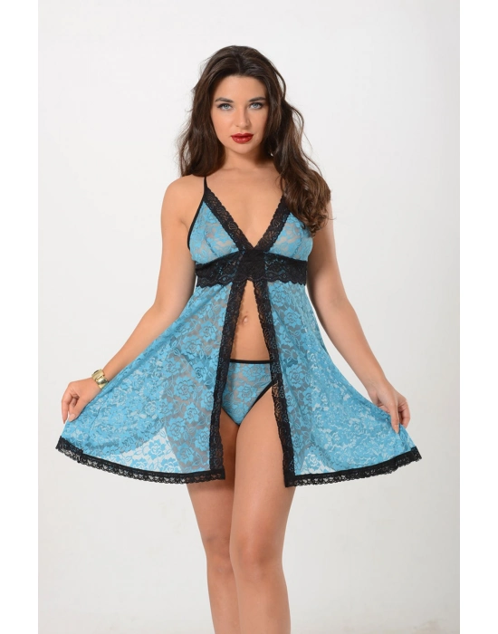 Turkuaz Dantel Gecelik - 664