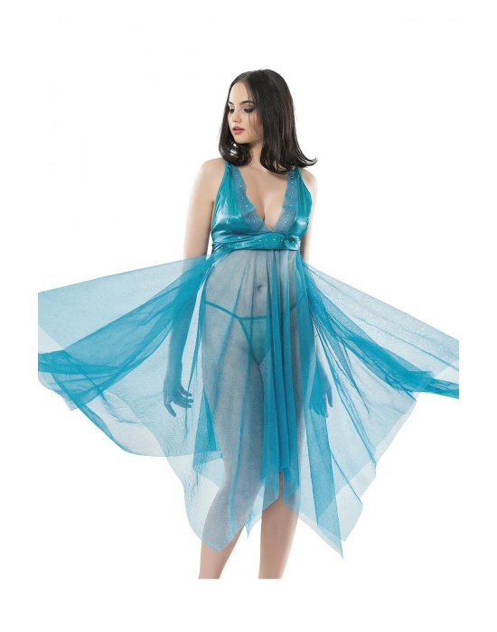 Turkuaz Tül Gecelik - 637b