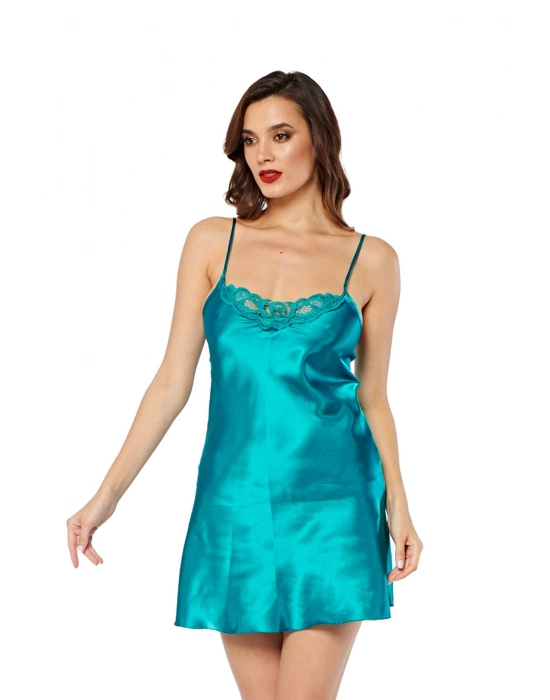 Yeşil Saten Gecelik - M-266