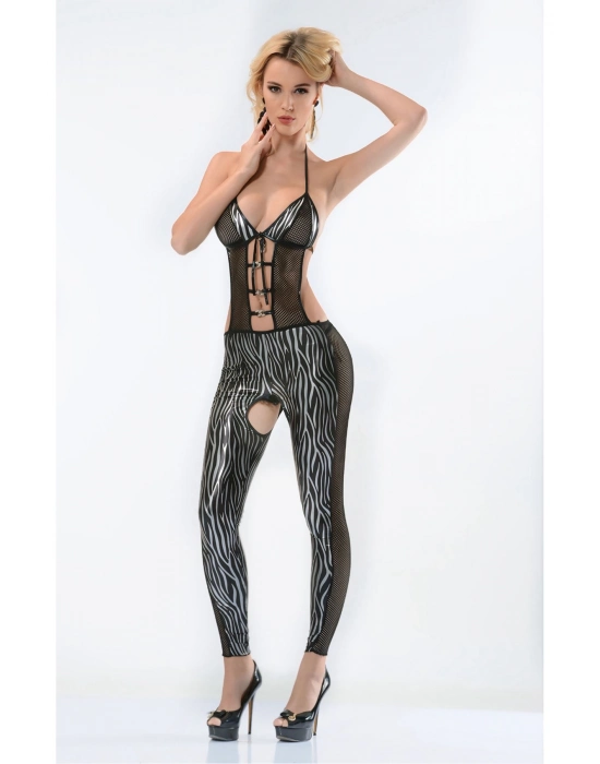 Zebra Desenli Lame Vücut Çorabı-490