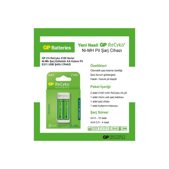 GP E221 PİLLİ ŞARJ CİHAZI AAx2 2600mAh