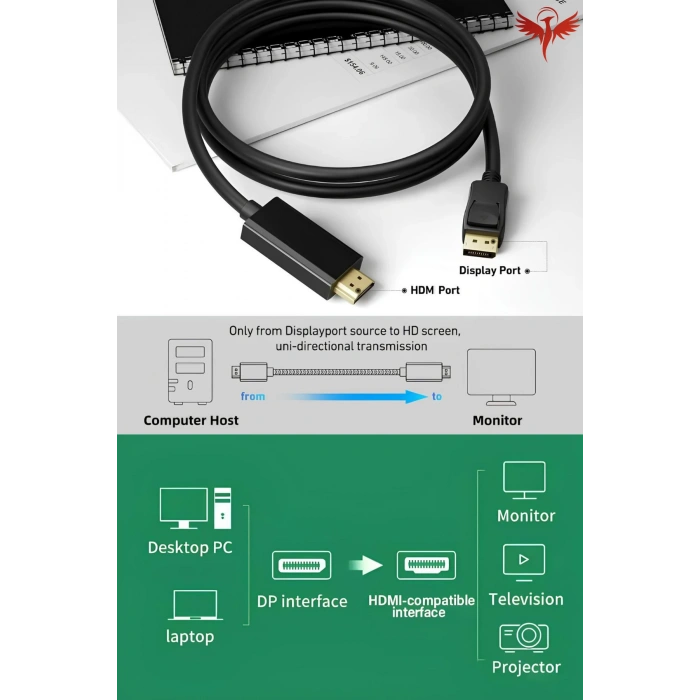 3 METRE DİSPLAYPORT TO HDMI KABLO (DP TO HDMI)