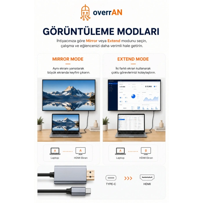 OVERRAN TYPE-C TO HDMI KABLO