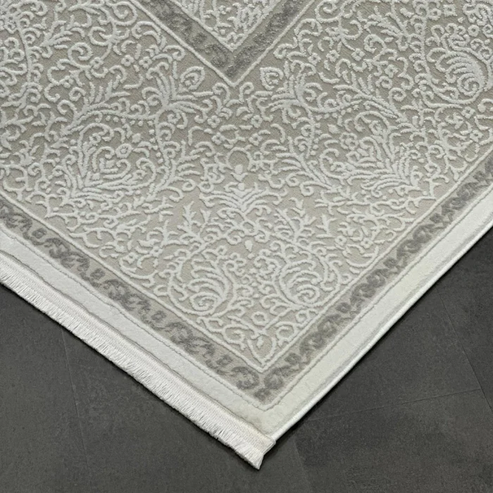 Çırağan Lüks Göbekli Klasik Desen Gri Oturma Odası Salon Mutfak Halısı