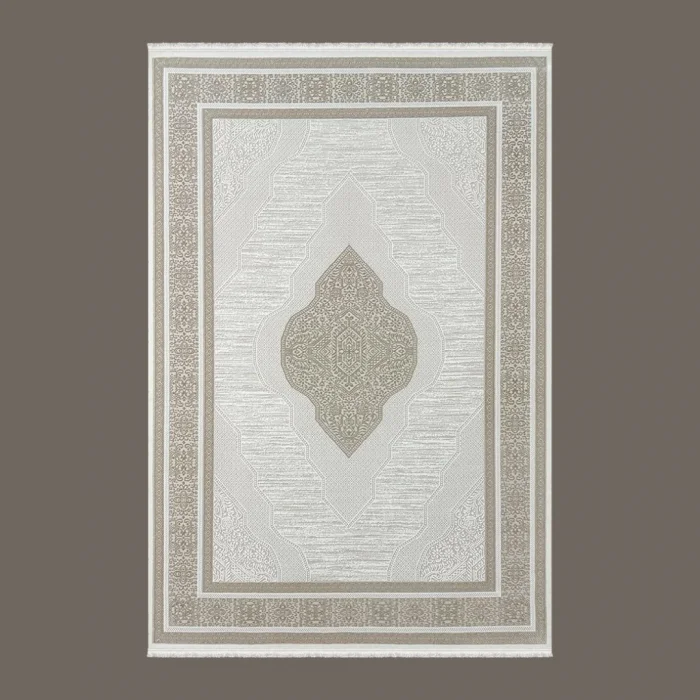 Çırağan Lüks Göbekli Klasik Desen Bej Oturma Odası Salon Mutfak Halısı