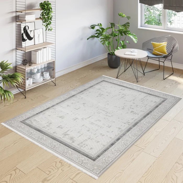 Galata Yumuşak Dokulu Modern Desen Gri Oturma Odası Salon Mutfak Genç Odası Halısı