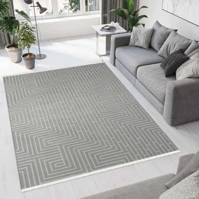İstinye Yumuşak Dokulu Modern Desen Gri Oturma Odası Salon Mutfak Genç Odası Halısı