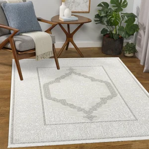 Çırağan Lüks Göbekli Klasik Desen Gri Oturma Odası Salon Mutfak Halısı