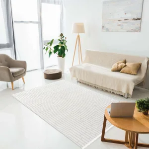 İstinye Yumuşak Dokulu Modern Desen Krem Oturma Odası Salon Mutfak Genç Odası Halısı