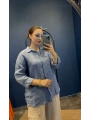 İtalyan Kolu Fistolu Gömlek Mavi