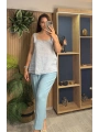 Askılı Arkadan Bağlamalı Keten Bluz Bebe Mavi