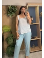 Askılı Arkadan Bağlamalı Keten Bluz Bebe Mavi
