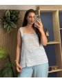 Askılı Arkadan Bağlamalı Keten Bluz Bebe Mavi