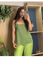 Askılı Arkadan Bağlamalı Keten Bluz Haki