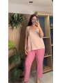 Askılı Arkadan Bağlamalı Keten Bluz Pembe
