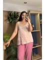 Askılı Arkadan Bağlamalı Keten Bluz Pembe