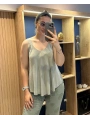 Askılı Pamuk Viscon Bluz Haki