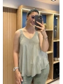 Askılı Pamuk Viscon Bluz Haki