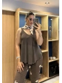 Askılı Pamuk Viscon Bluz Kahverengi