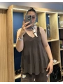 Askılı Pamuk Viscon Bluz Kahverengi