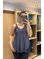 Askılı Pamuk Viscon Bluz Lacivert