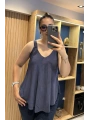 Askılı Pamuk Viscon Bluz Lacivert