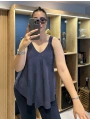 Askılı Pamuk Viscon Bluz Lacivert