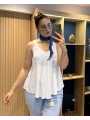 Askılı Pamuk Viscon Bluz Mavi