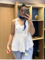 Askılı Pamuk Viscon Bluz Mavi