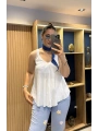 Askılı Pamuk Viscon Bluz Mavi